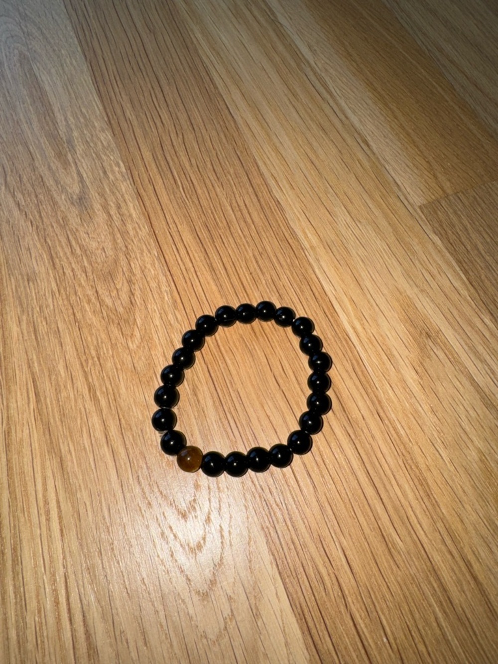 Black Beaded Stretch Bracelet with Brown Accent- Unisex